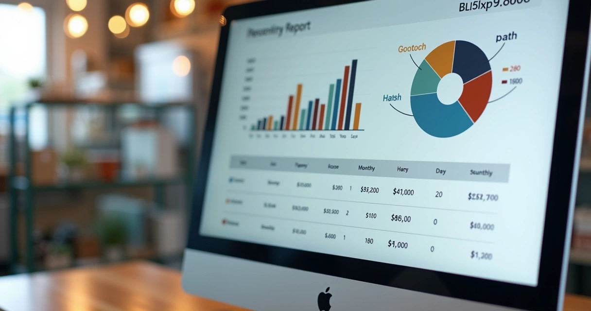 Relatório financeiro detalhado de petshop no computador 