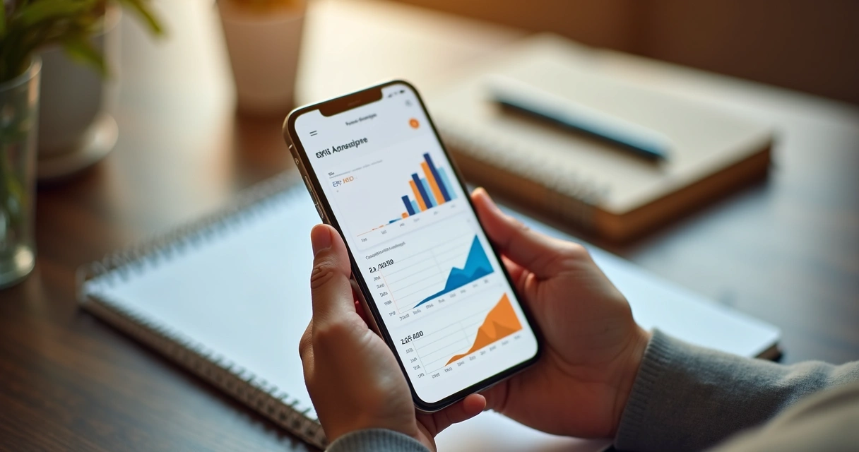 Relatório financeiro consultado em celular 