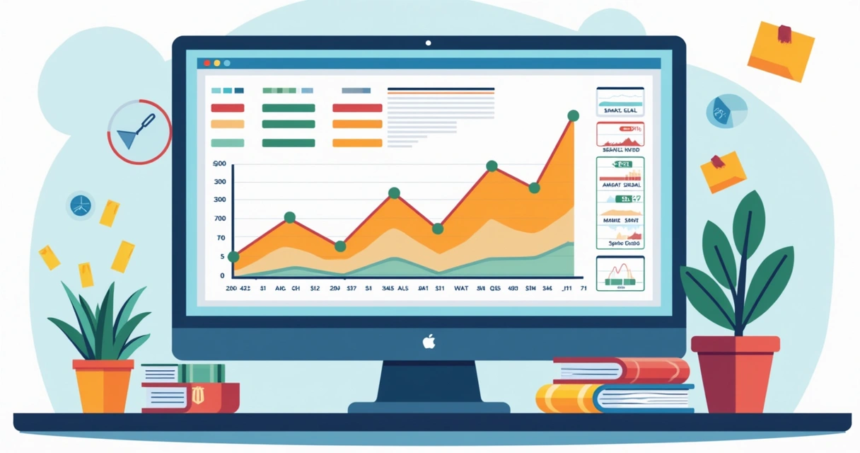 Relatório gráfico com resultados financeiros e histórico de caixa em tela de computador
