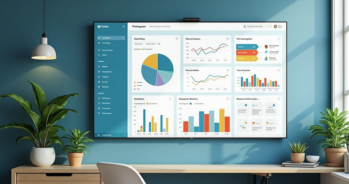 Dashboard com gráficos de funil de vendas imobiliário 