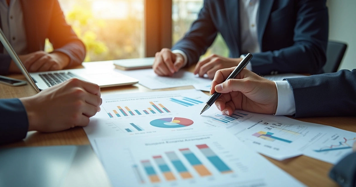 Equipe analisando relatório gerencial de finanças 