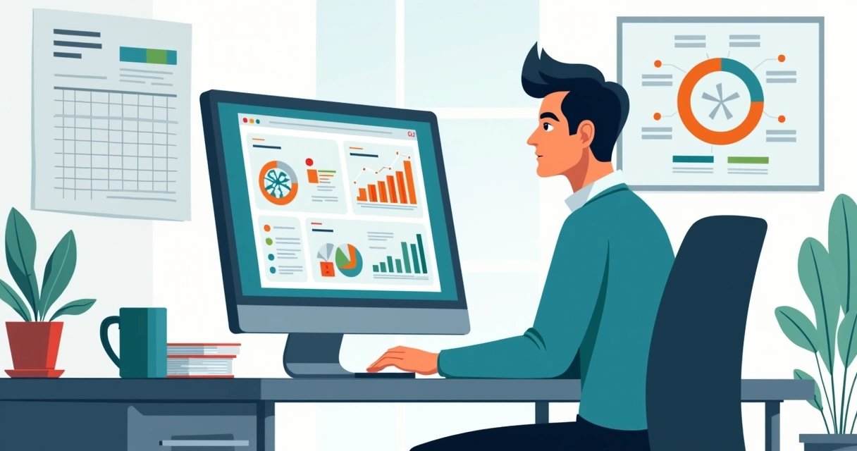 Gestor analisando relatório gerencial no computador 