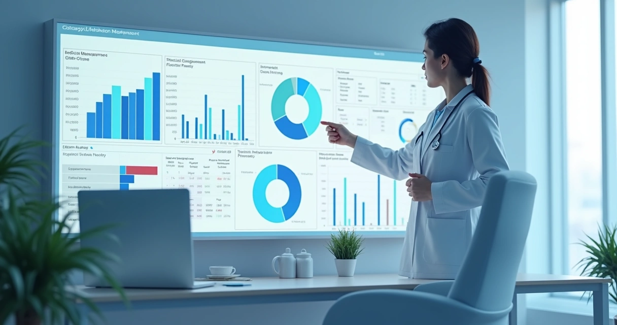 Dashboard com relatório de gestão clínica e pacientes em gráficos