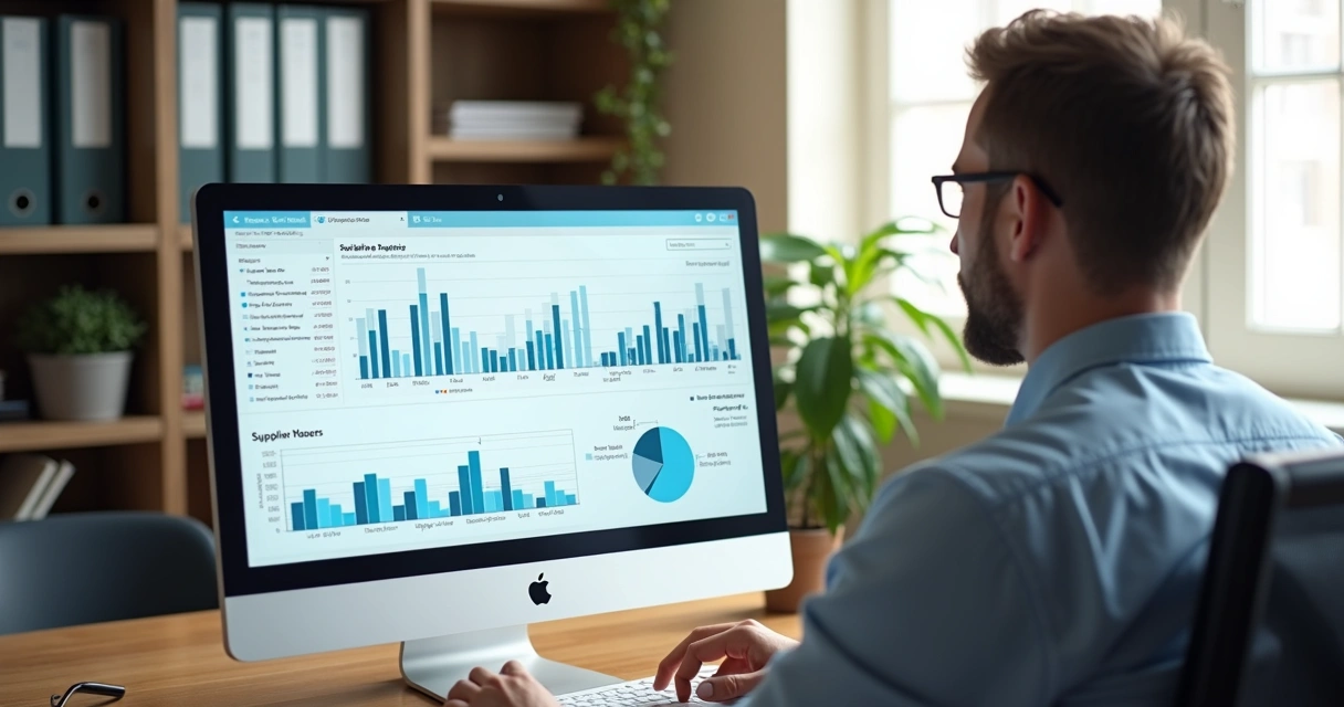 Síndico analisando relatório digital de fornecedores 