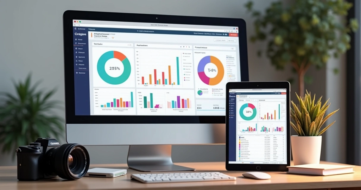 Relatório de gestão de fotógrafo com gráficos de dados 