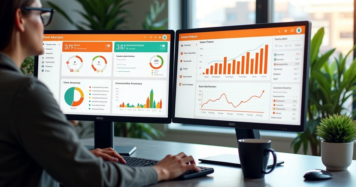 Relatório de indicadores em tela de computador de restaurante 