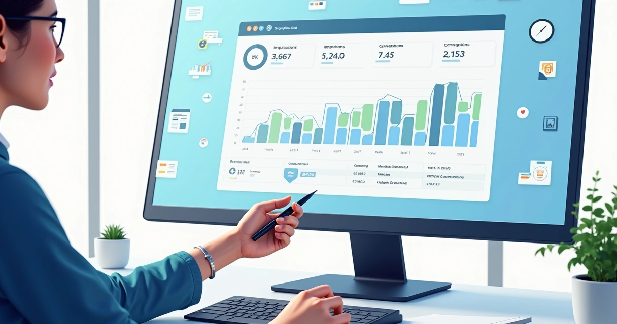 Página de relatório de campanha do Google Ads destacando métricas importantes