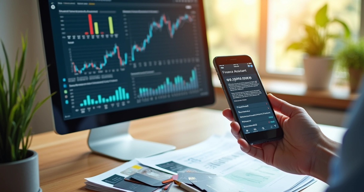 Gráfico de relatório financeiro com cartões e contas ao fundo 