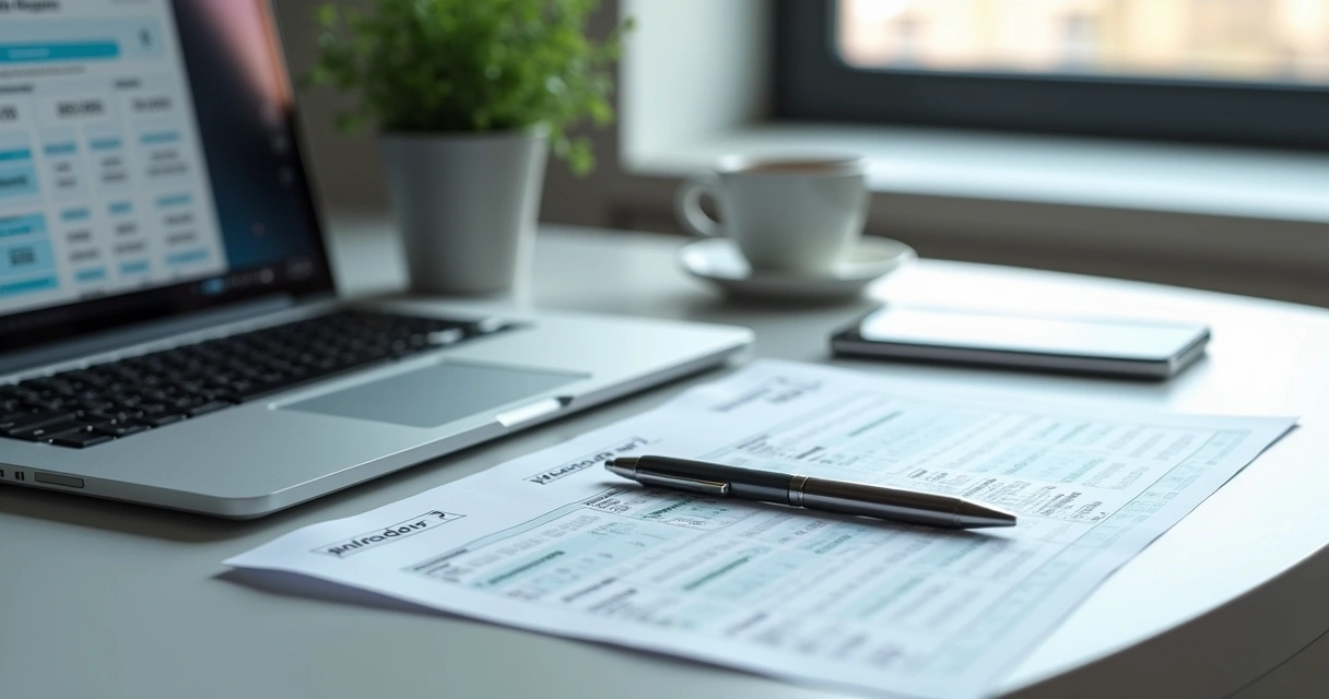 Relatório veicular e notebook em mesa de escritório 