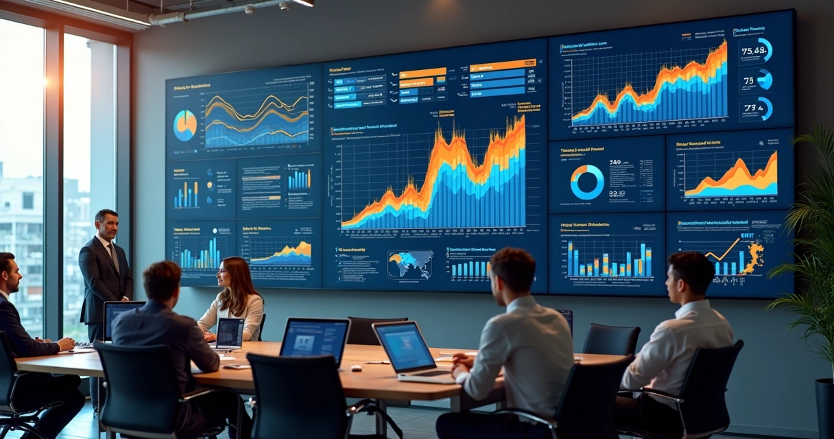 Relatório financeiro gerado por IA, com dashboards coloridos e gráficos de previsão 