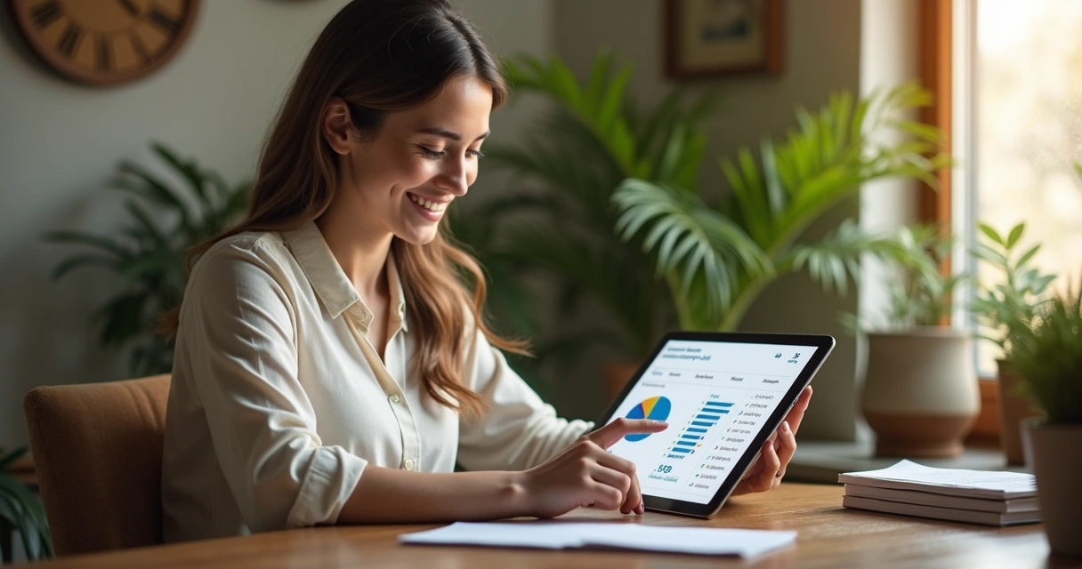 Pessoa usando plataforma digital com relatório financeiro gerado por inteligência artificial