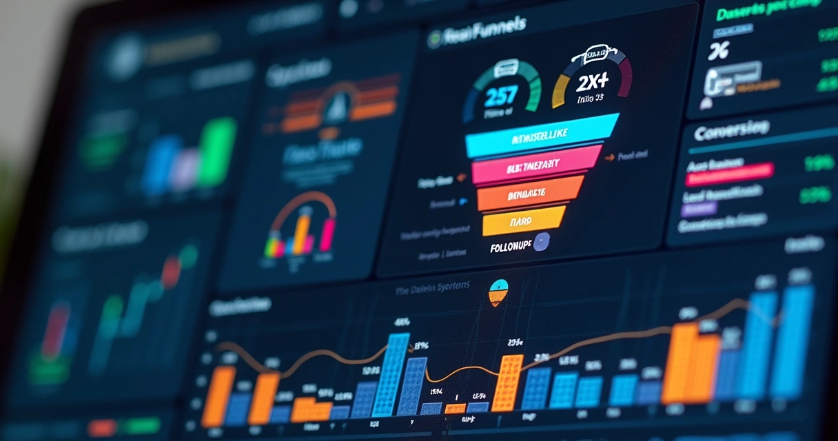 Dashboard com gráficos de análise do funil de vendas. 