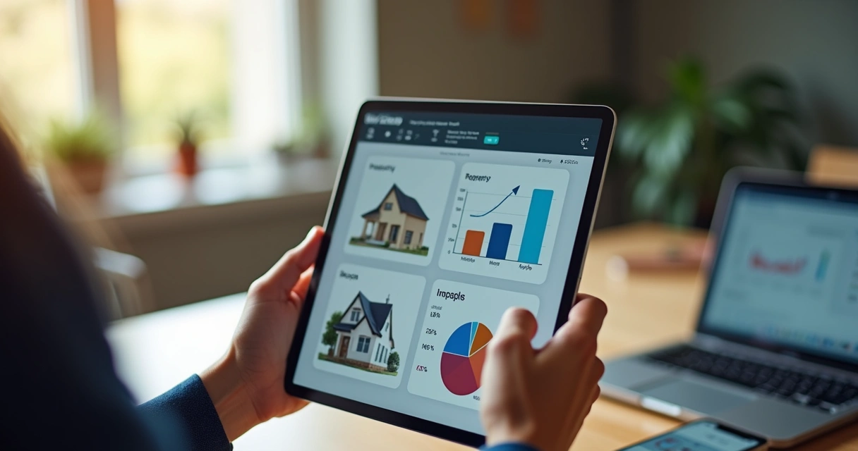 Pessoa usando tablet para enviar relatório de imóveis para cliente