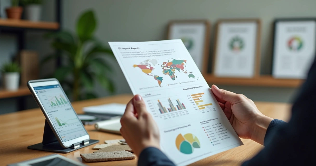 Relatório de impacto ESG de reciclagem sendo analisado por gestor 