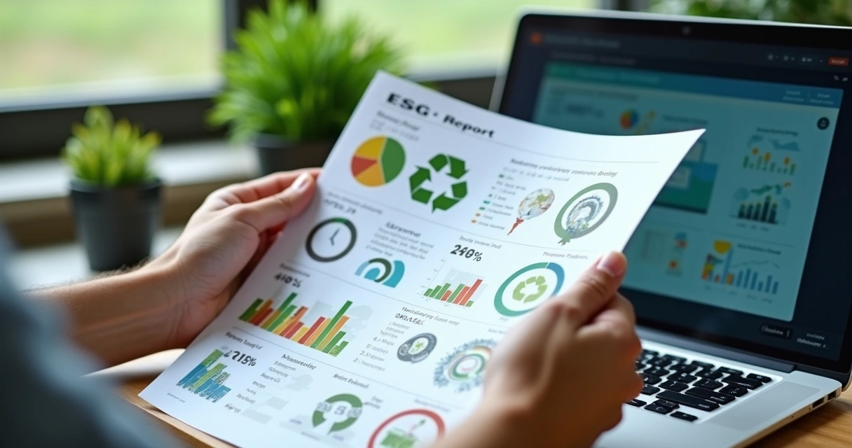 Relatório ESG sobre reciclagem em tela de notebook 
