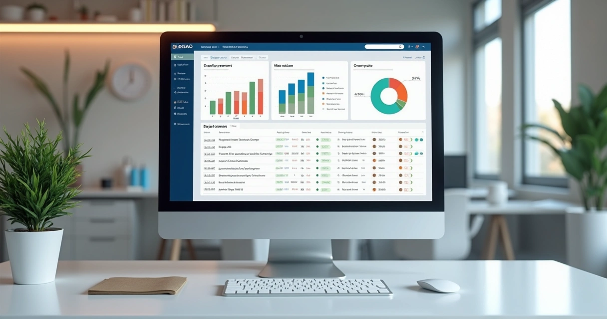 Painel de relatórios financeiros em tela de computador 