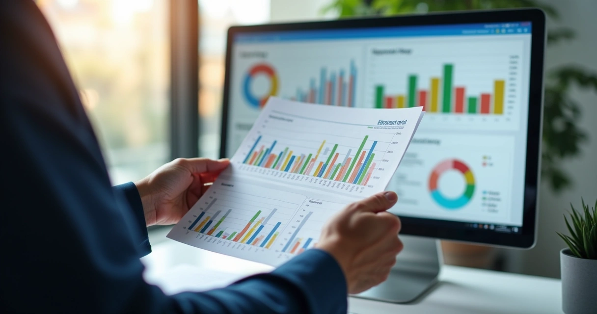 Gestor analisando relatórios de desempenho de ERP na tela 