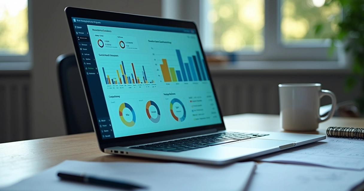 Relatório digital com indicadores de manutenção em tela de notebook 
