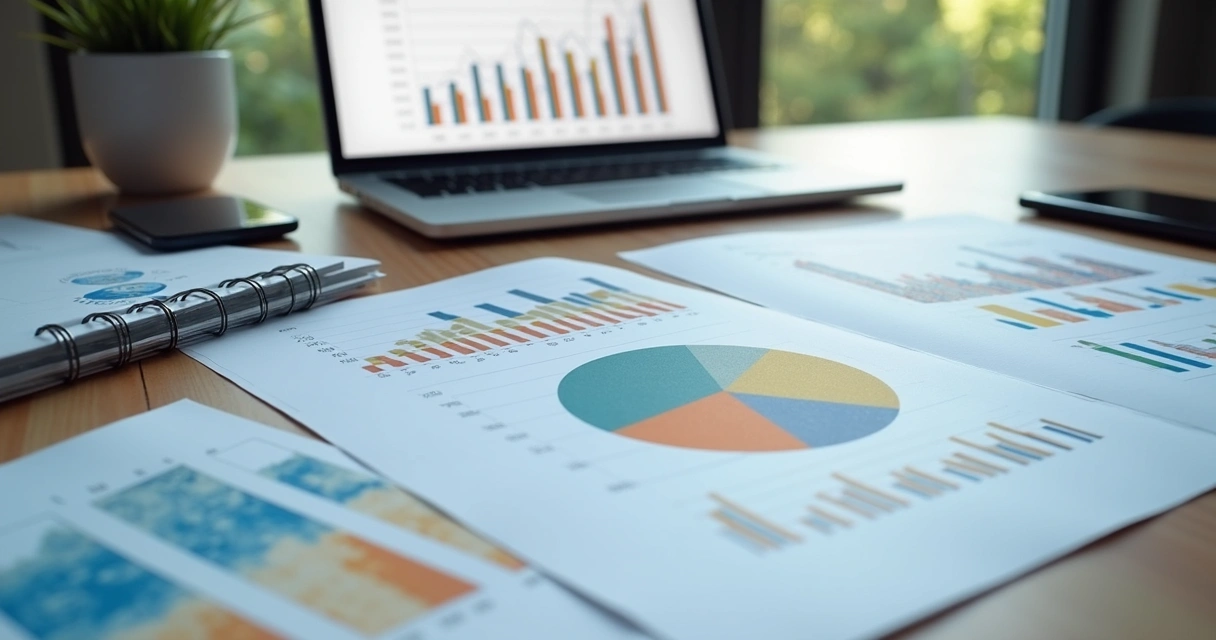 Tela de relatório financeiro com lucros em dólar e gráficos