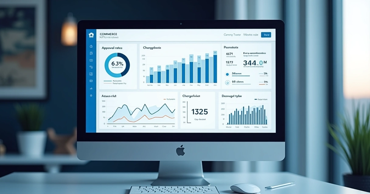 Painel de controle mostrando KPIs financeiros de vendas e pagamentos digitais. 