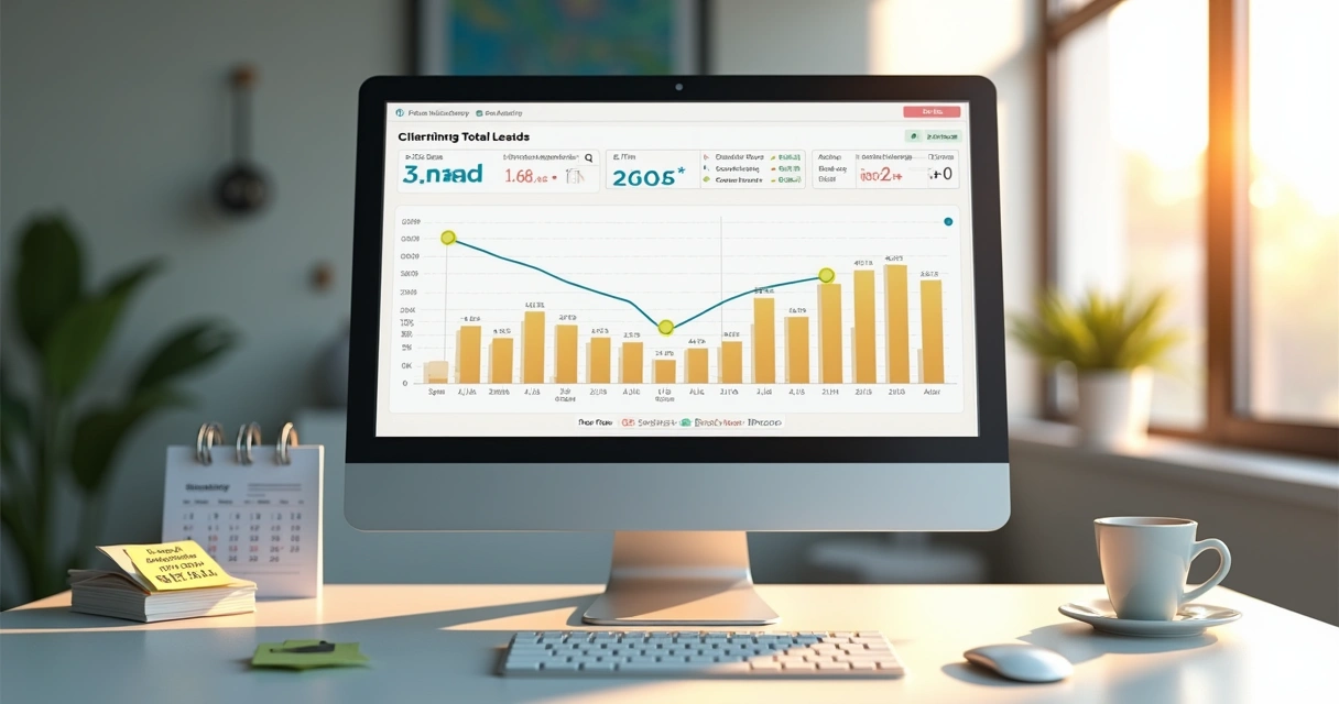 Relatório digital mostrando queda no volume de leads em gráfico 