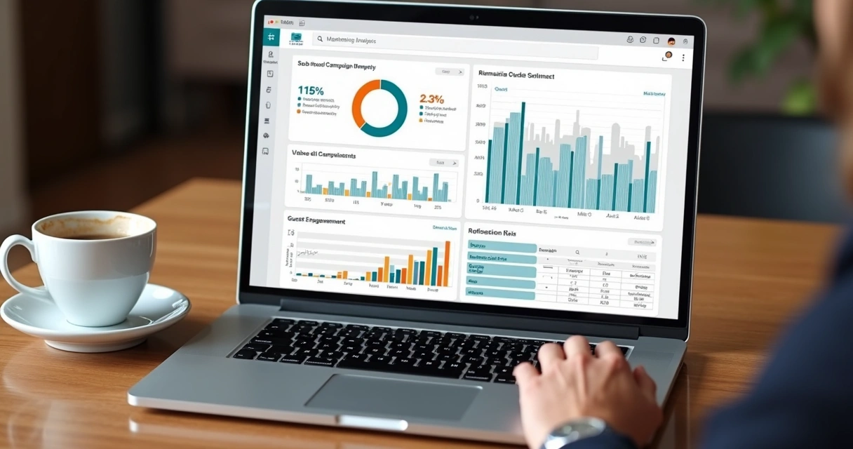 Relatório de marketing de hotel em painel visual 