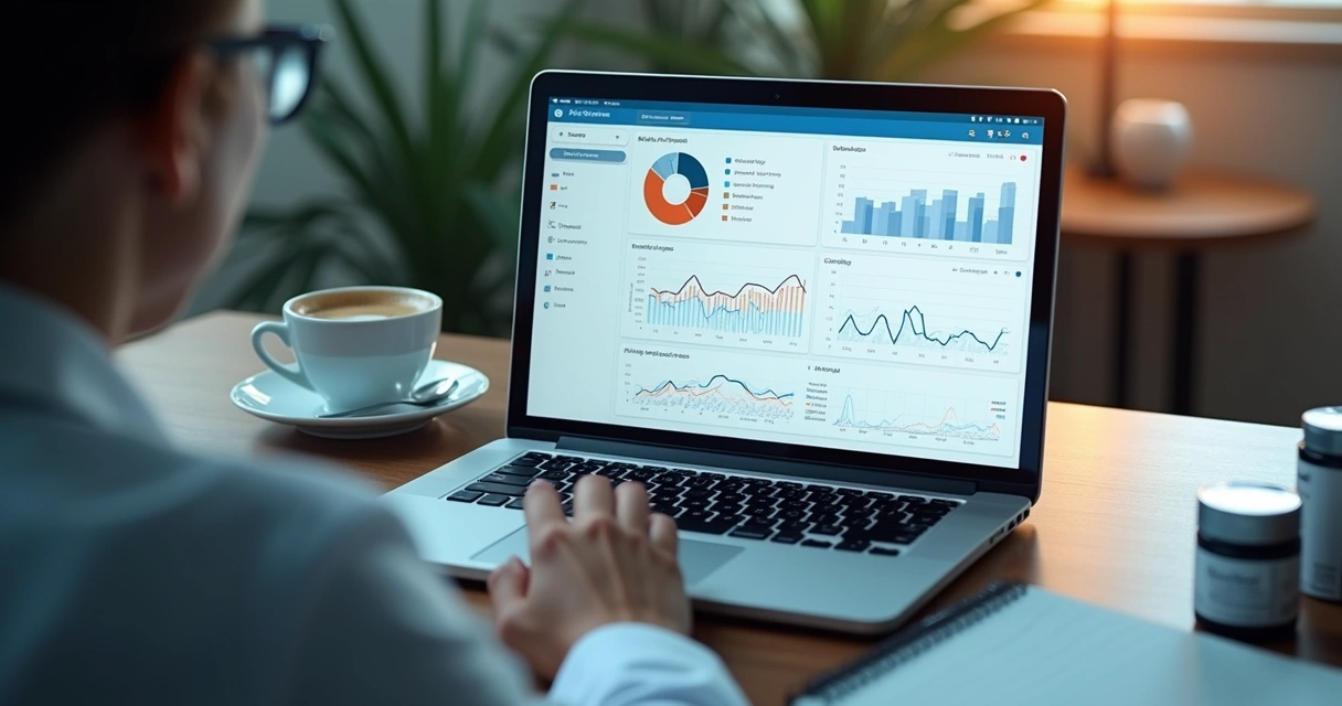 Dashboard de vendas de farmácia mostrando relatórios por médico 