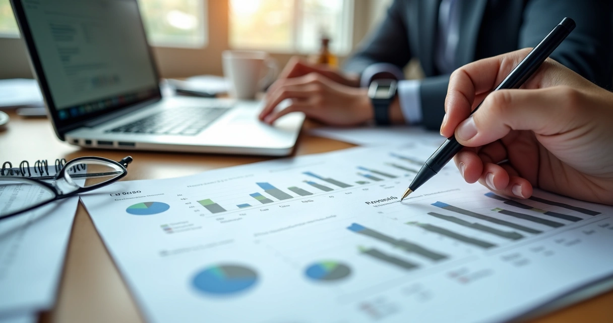 Relatório de mensuração de saúde e segurança do trabalho sobre uma mesa, ao lado de um notebook 