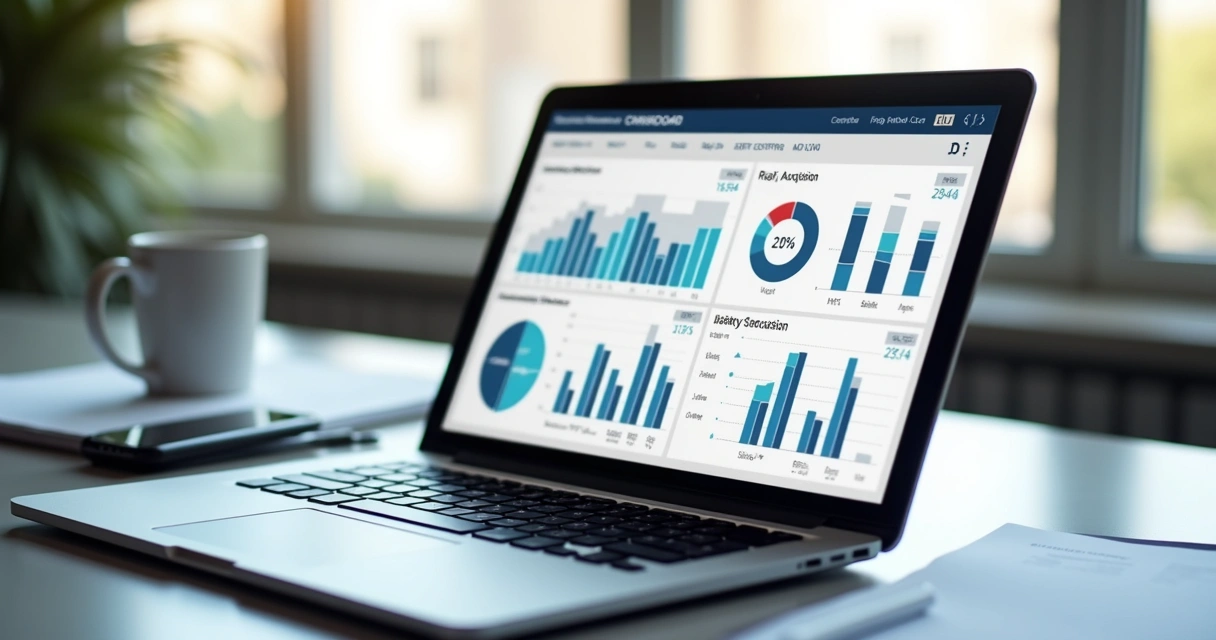 Gráficos de métricas e cifras em um relatório digital 