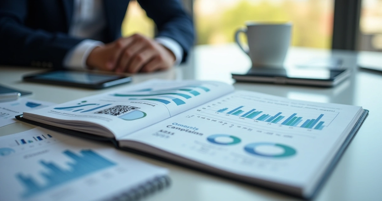 Relatório de campanha exibido em notebook com gráficos e anotações