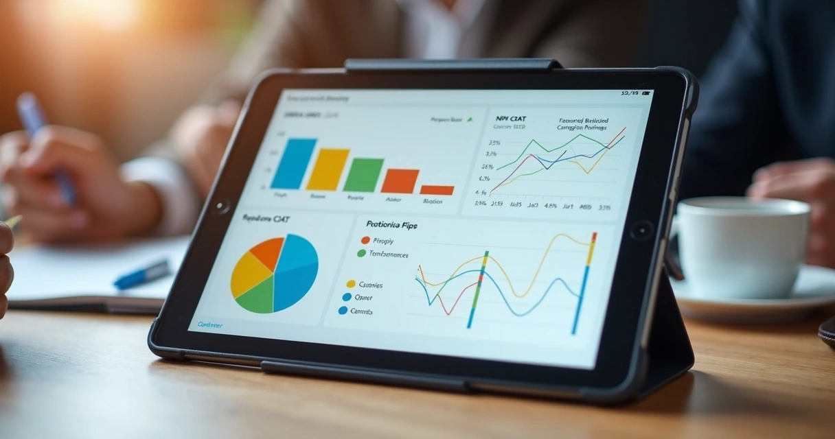 Relatório digital exibindo barras e scores de NPS e CSAT em cores vivas. 