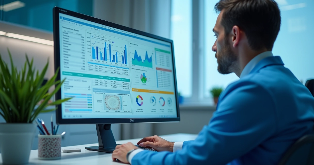 Dentista analisando relatório digital na clínica 