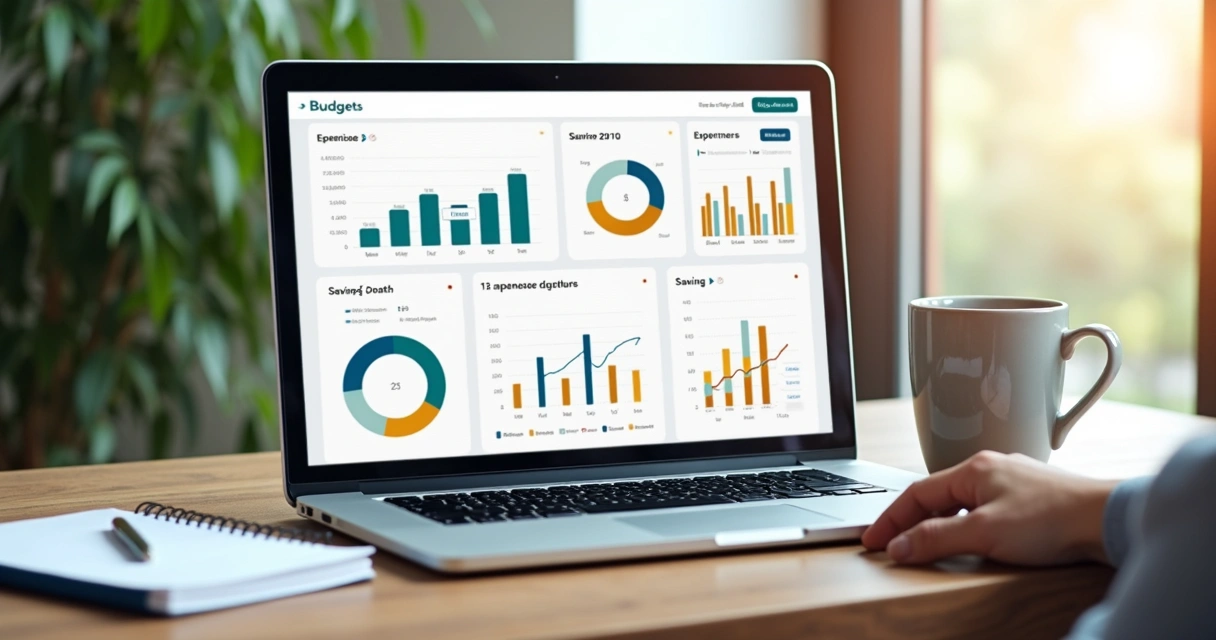 Painel de orçamento de um freelancer com gráficos coloridos em plataforma de controle financeiro 