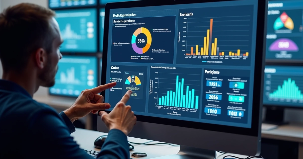 Exemplo de dashboard colorido de votação online com dados de engajamento 