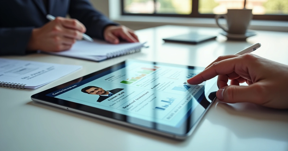 Relatório digital identificando pessoa politicamente exposta em tablet