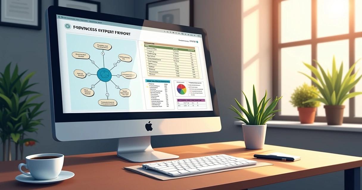 Tela de computador mostrando relatório pericial com mapa mental e dados relacionados 