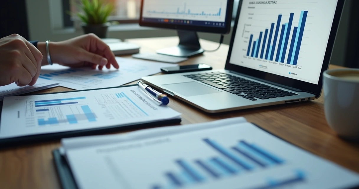 Gráfico impresso e tela de computador exibindo relatório periódico lado a lado