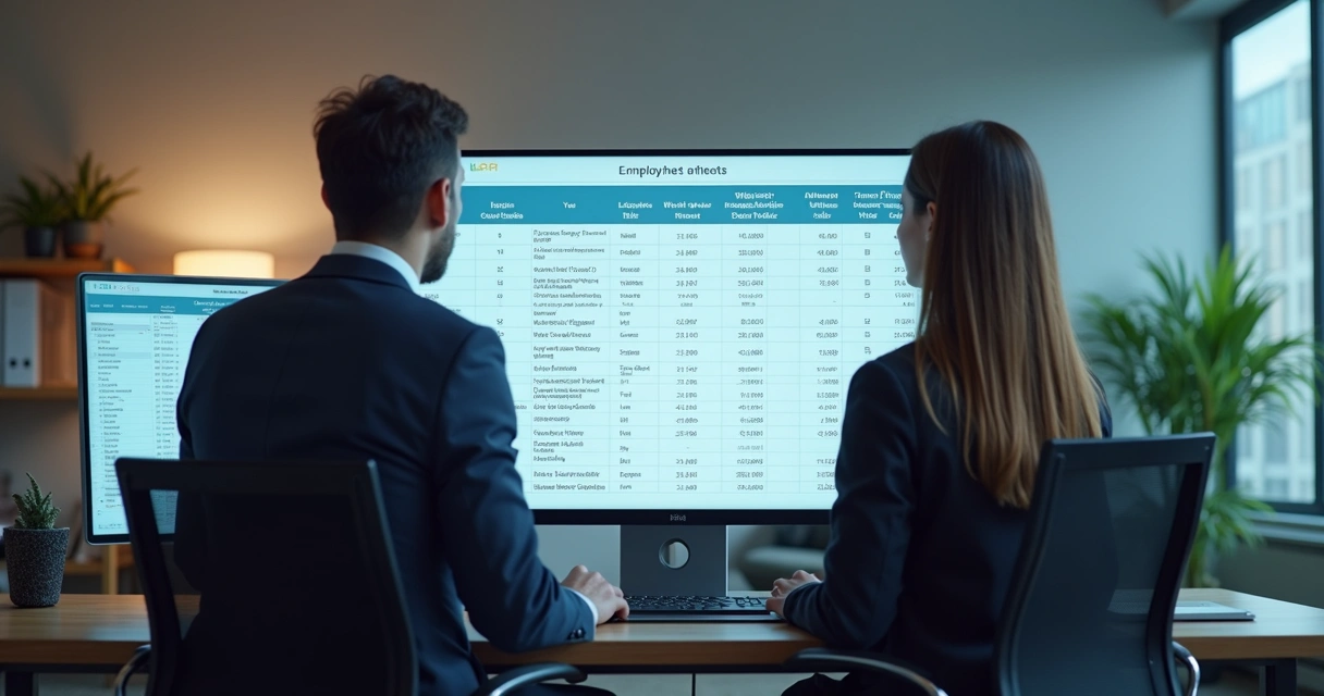 Tela de relatório de ponto eletrônico em escritório de RH