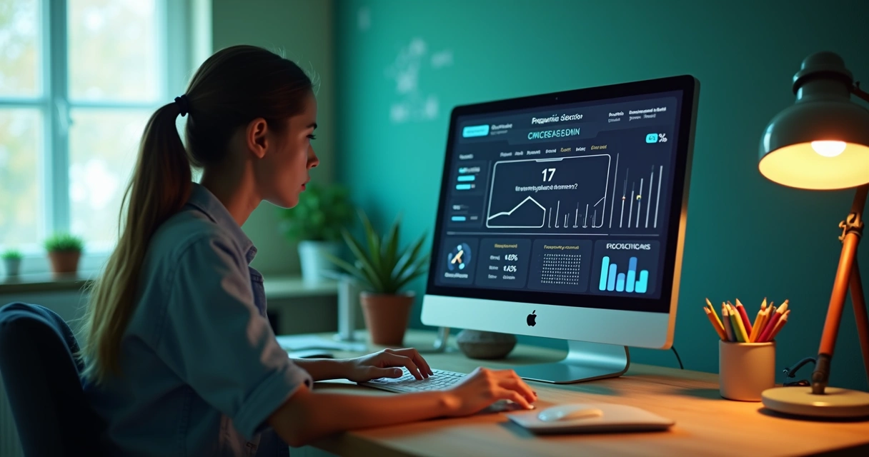 Relatório digital de frequência escolar mostrando gráficos em tela de computador 