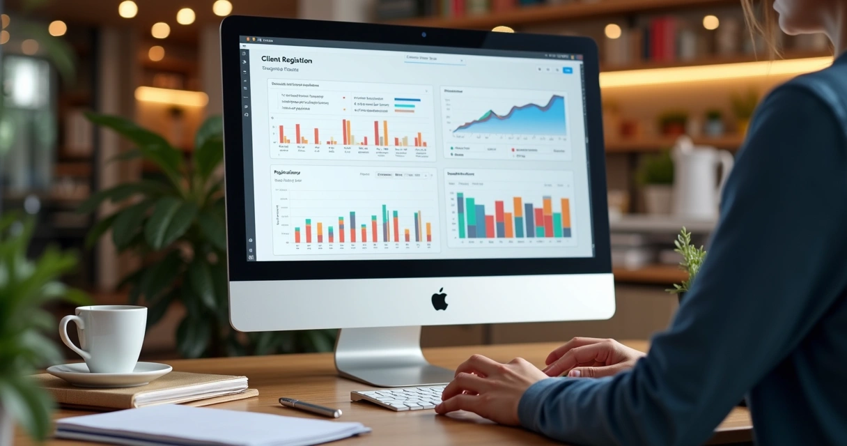 Relatório digital de cadastro de clientes em tela de computador 