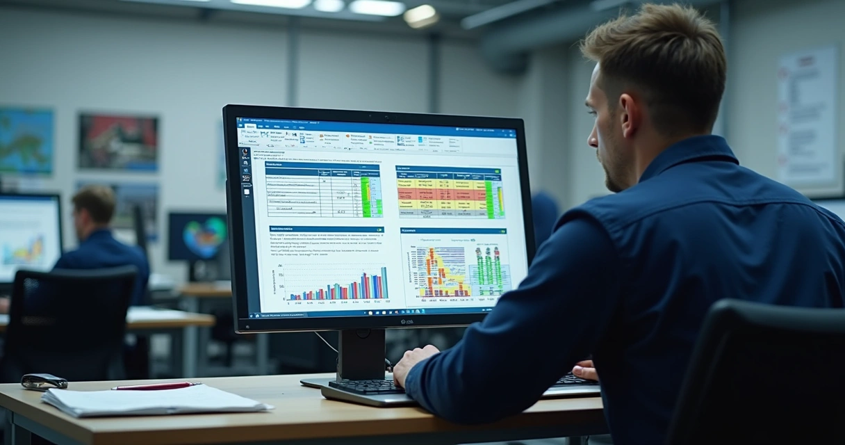 Relatório de análise de causa raiz sendo visualizado em tela na indústria 
