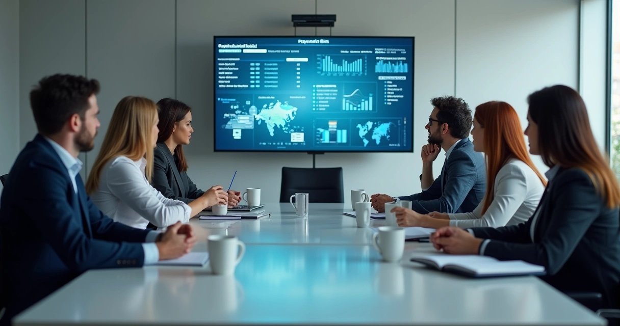 Equipe reunida discutindo relatório de reputação empresarial 