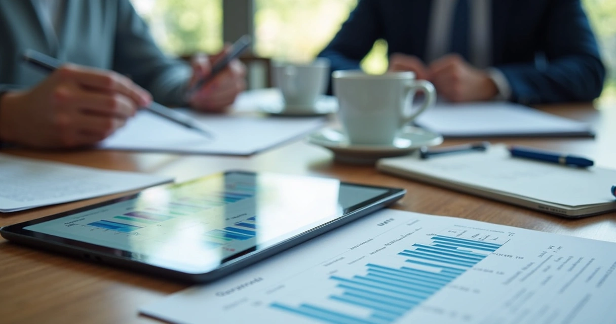 Relatório de resultados de SEO exibido em tablet sobre a mesa