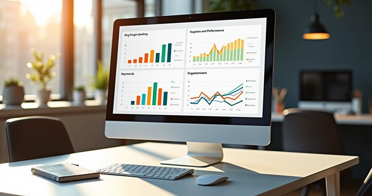 Dashboard de relatório semanal com gráficos e dados de blog 