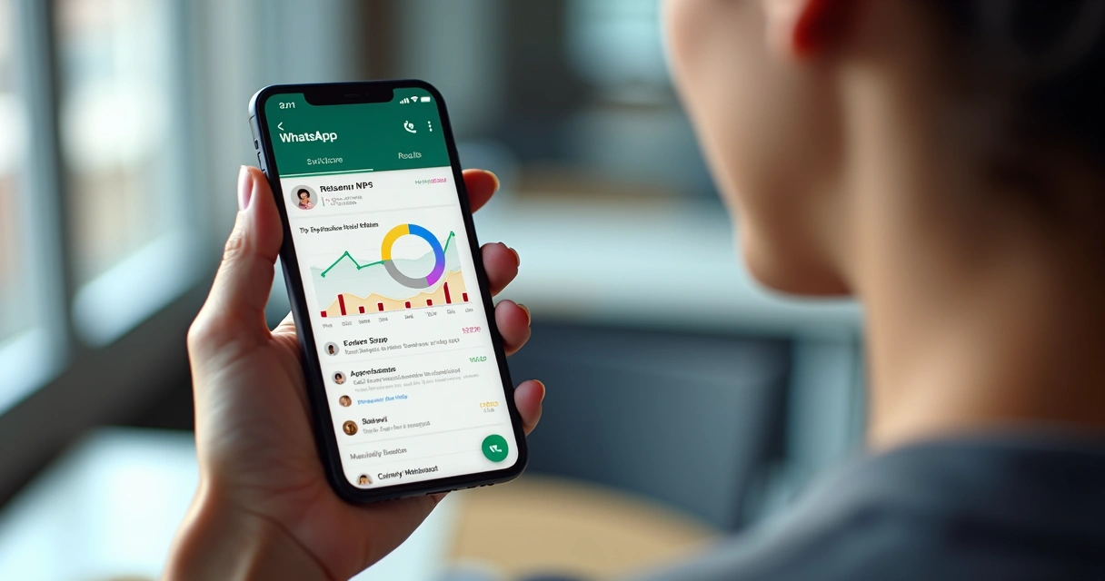 Relatório semanal de NPS chegando em celular via WhatsApp
