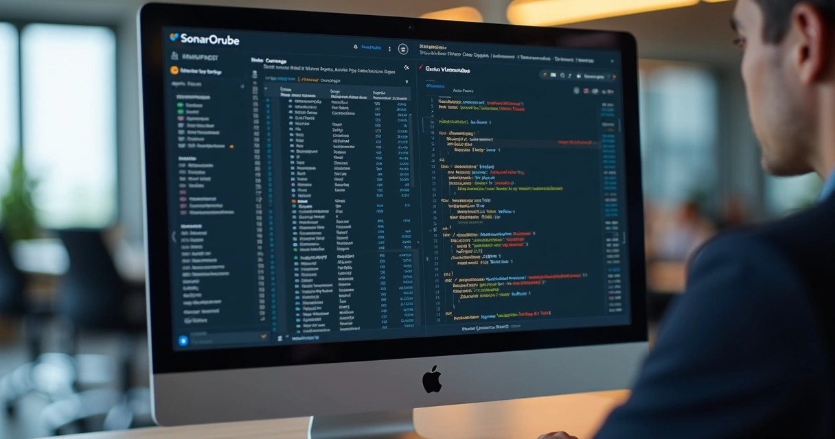 Dashboard detalhado do relatório do SonarQube em tela de computador 