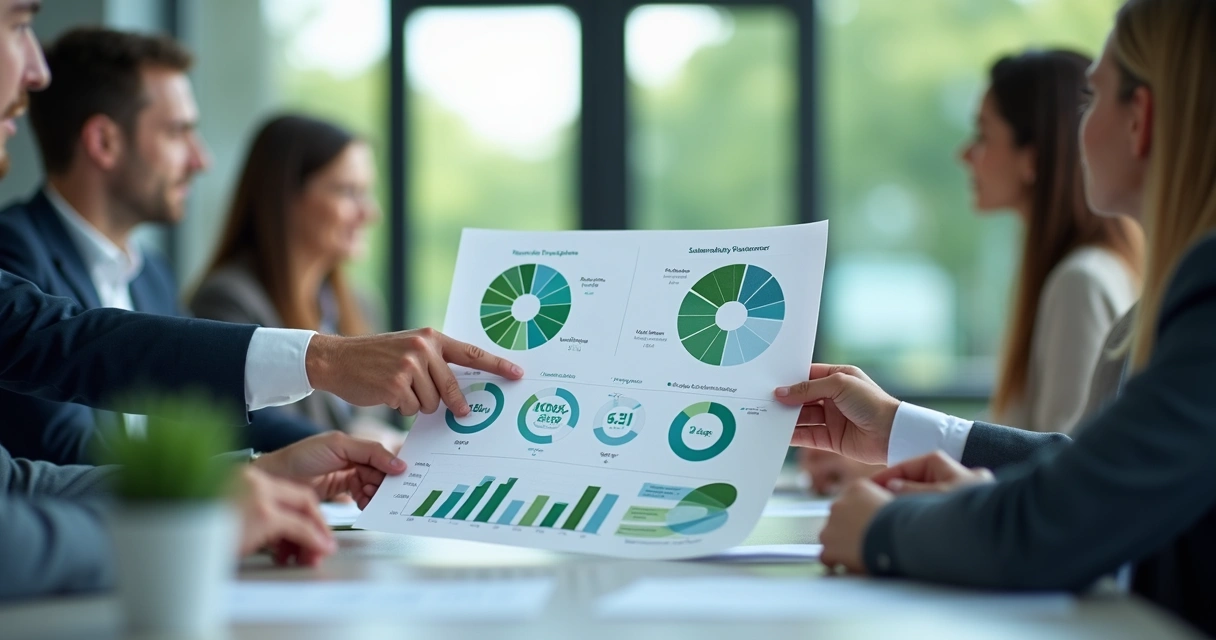 Relatório de sustentabilidade sendo apresentado em reunião 