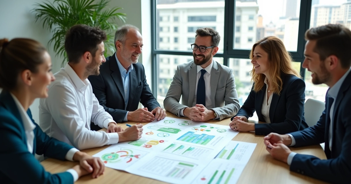 Relatório de sustentabilidade em reunião empresarial 