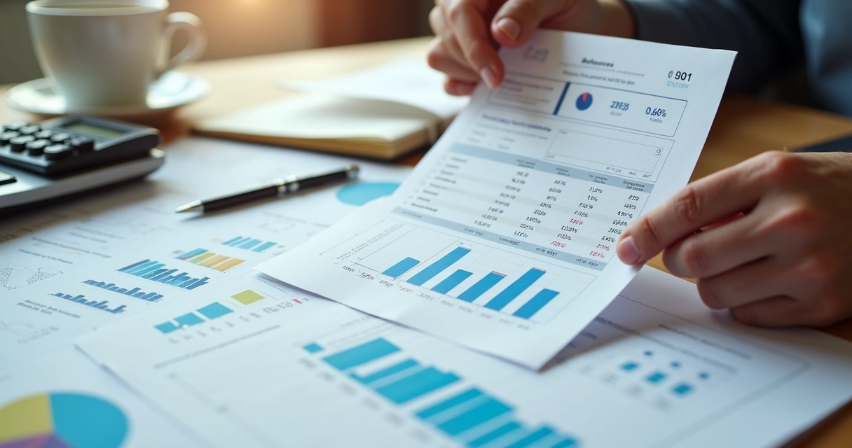 Pessoa analisando relatório de FII com gráficos e taxas em destaque 