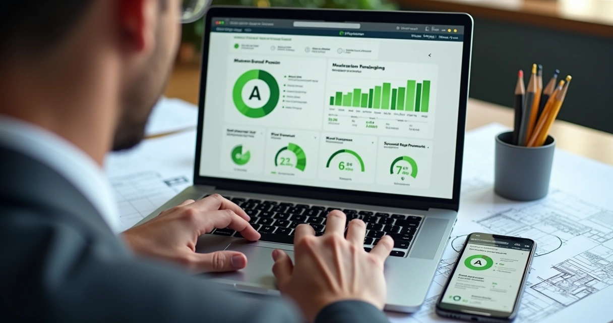 Relatório técnico de velocidade de site exibido em notebook